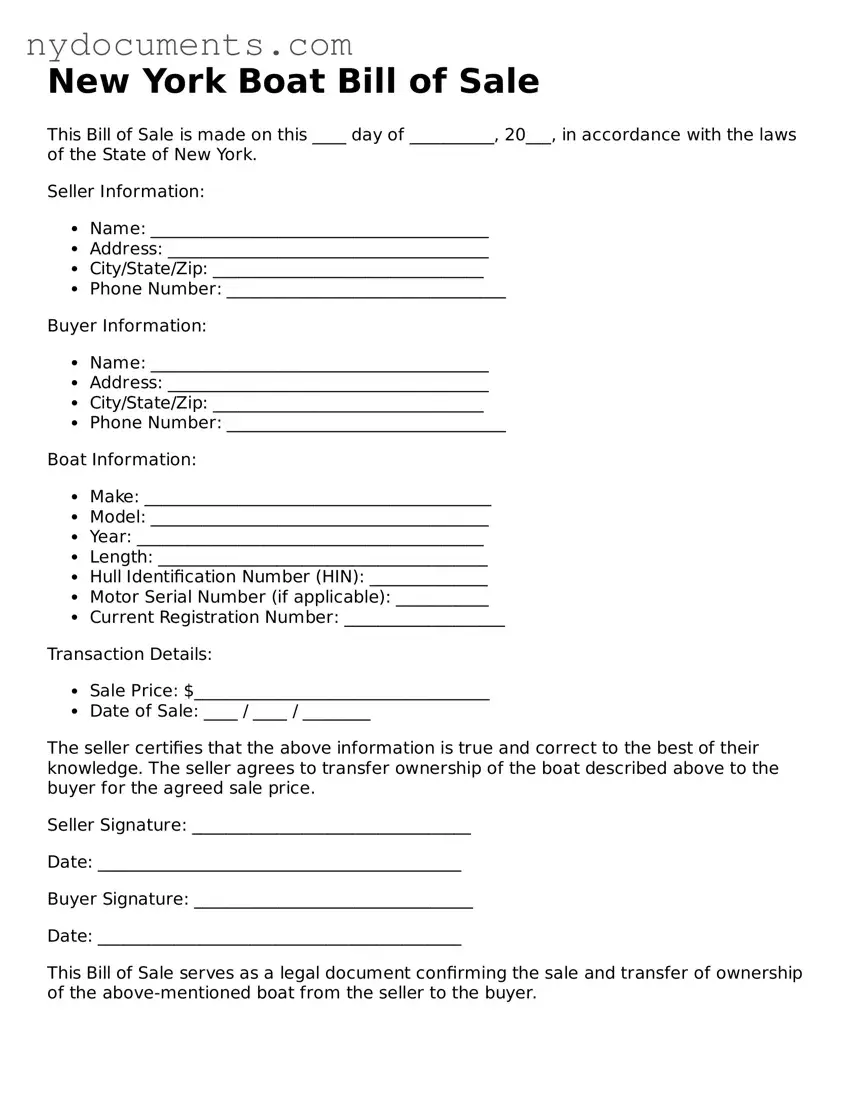 Valid  Boat Bill of Sale Template for New York