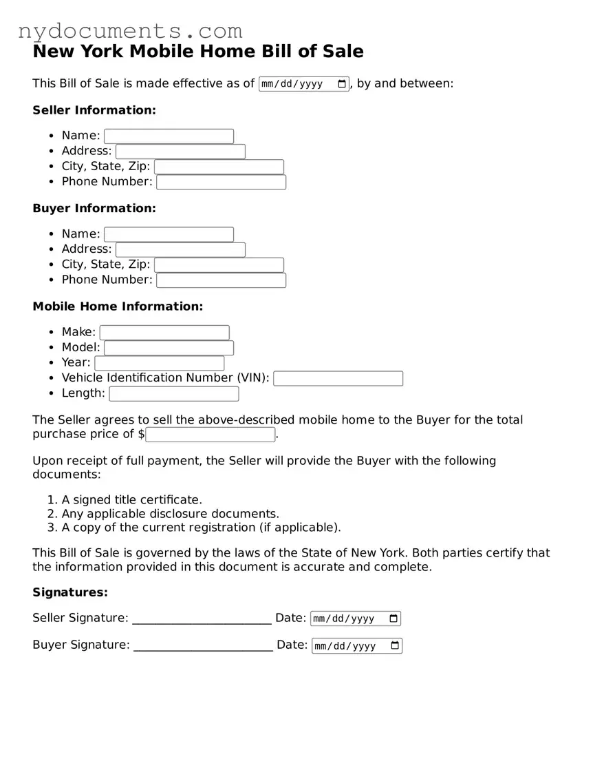 Valid  Mobile Home Bill of Sale Template for New York