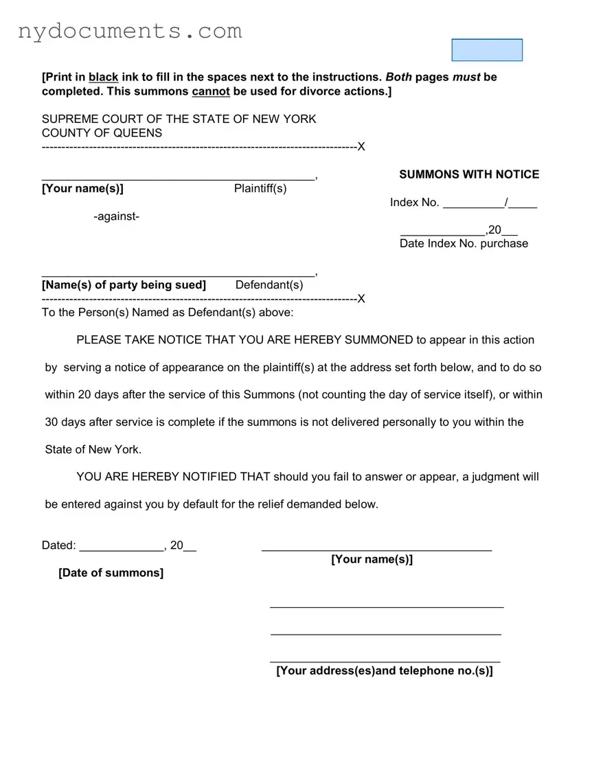 New York Court Summons Template