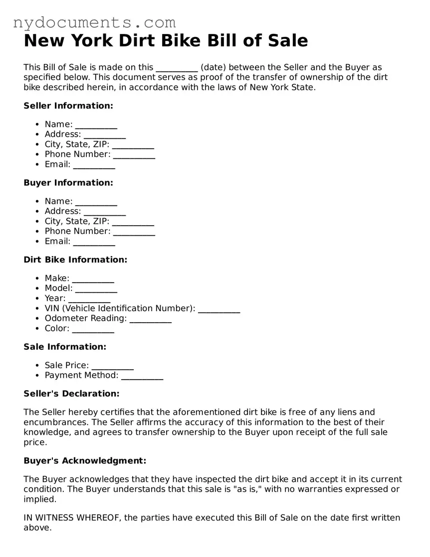 Valid  Dirt Bike Bill of Sale Template for New York