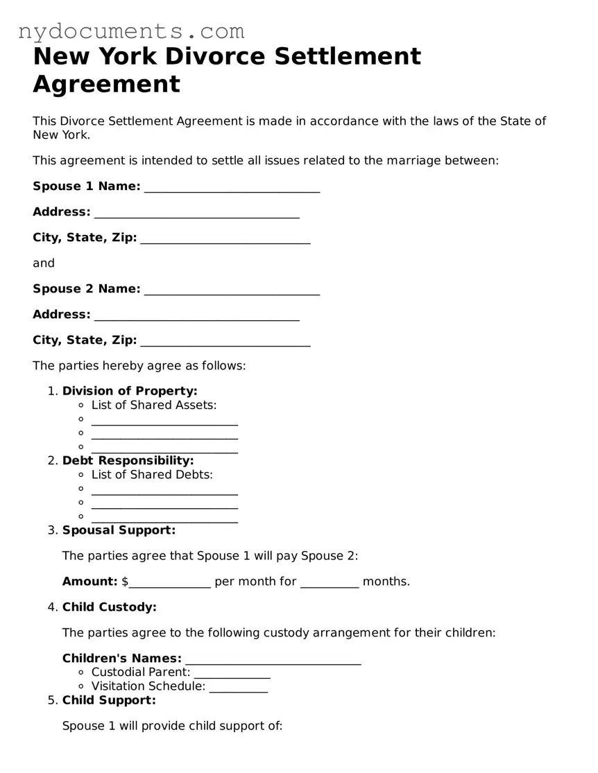 Valid  Divorce Settlement Agreement Template for New York