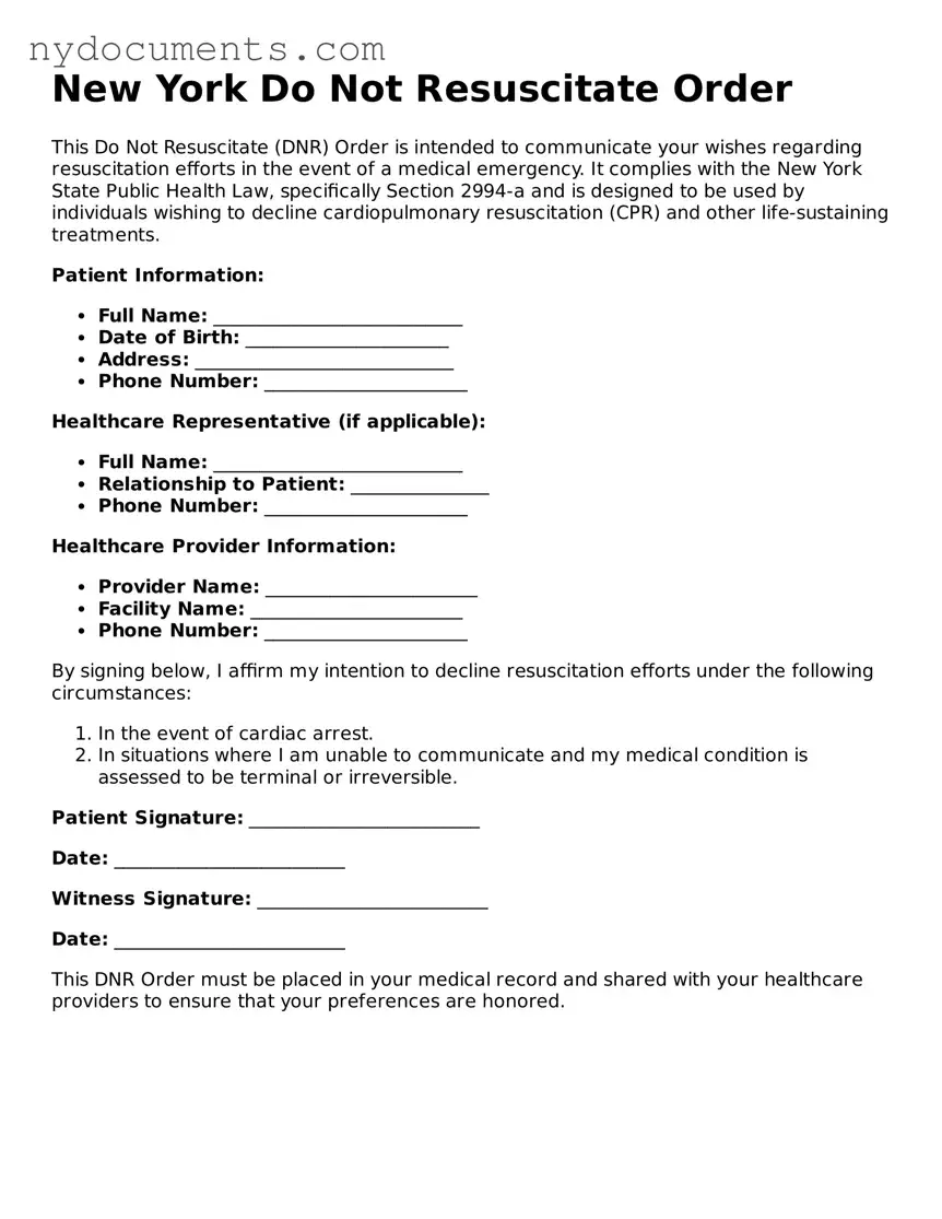 Valid  Do Not Resuscitate Order Template for New York