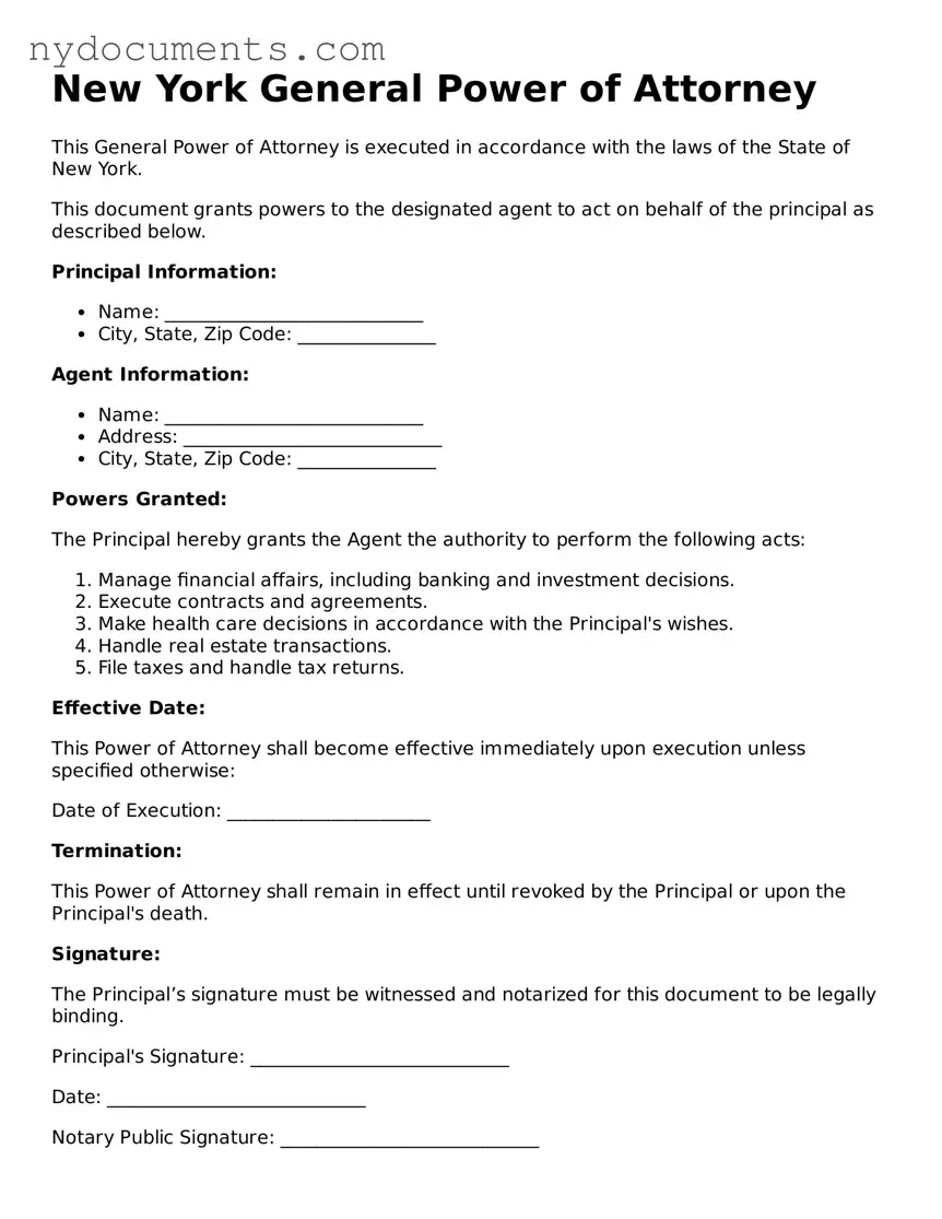 Valid  General Power of Attorney Template for New York