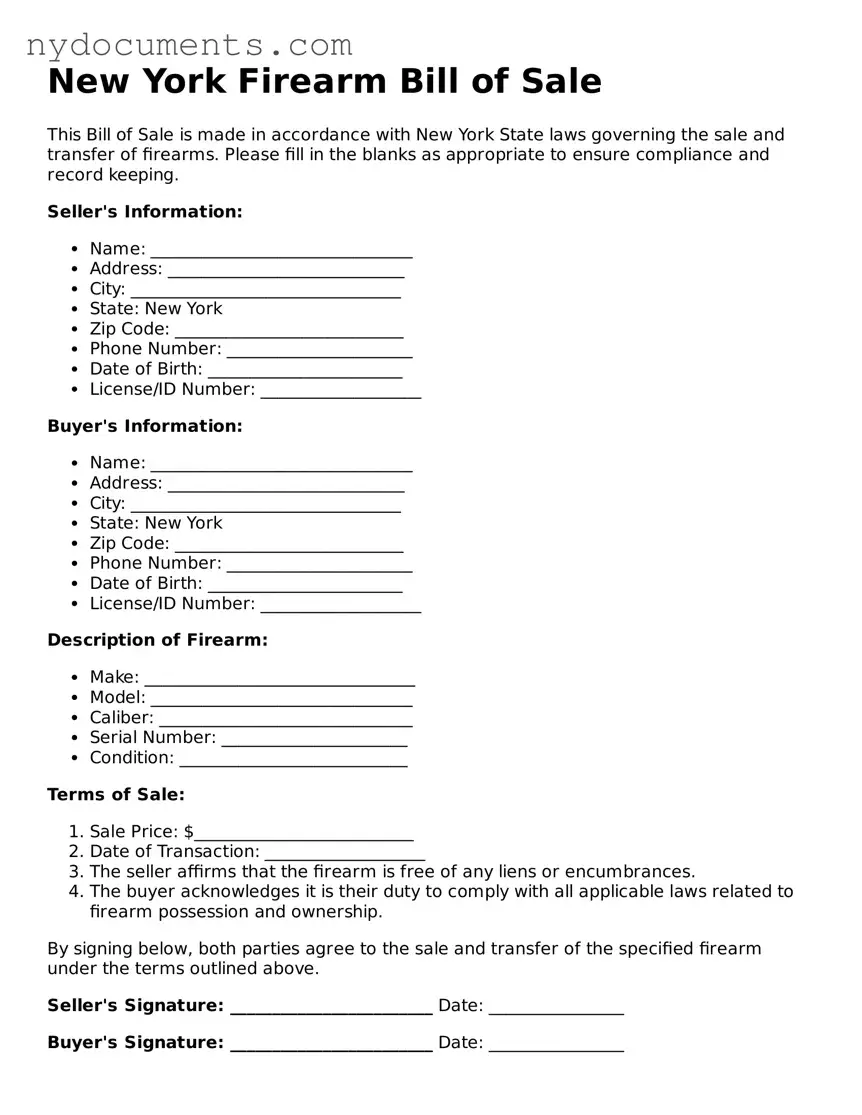 Valid  Firearm Bill of Sale Template for New York