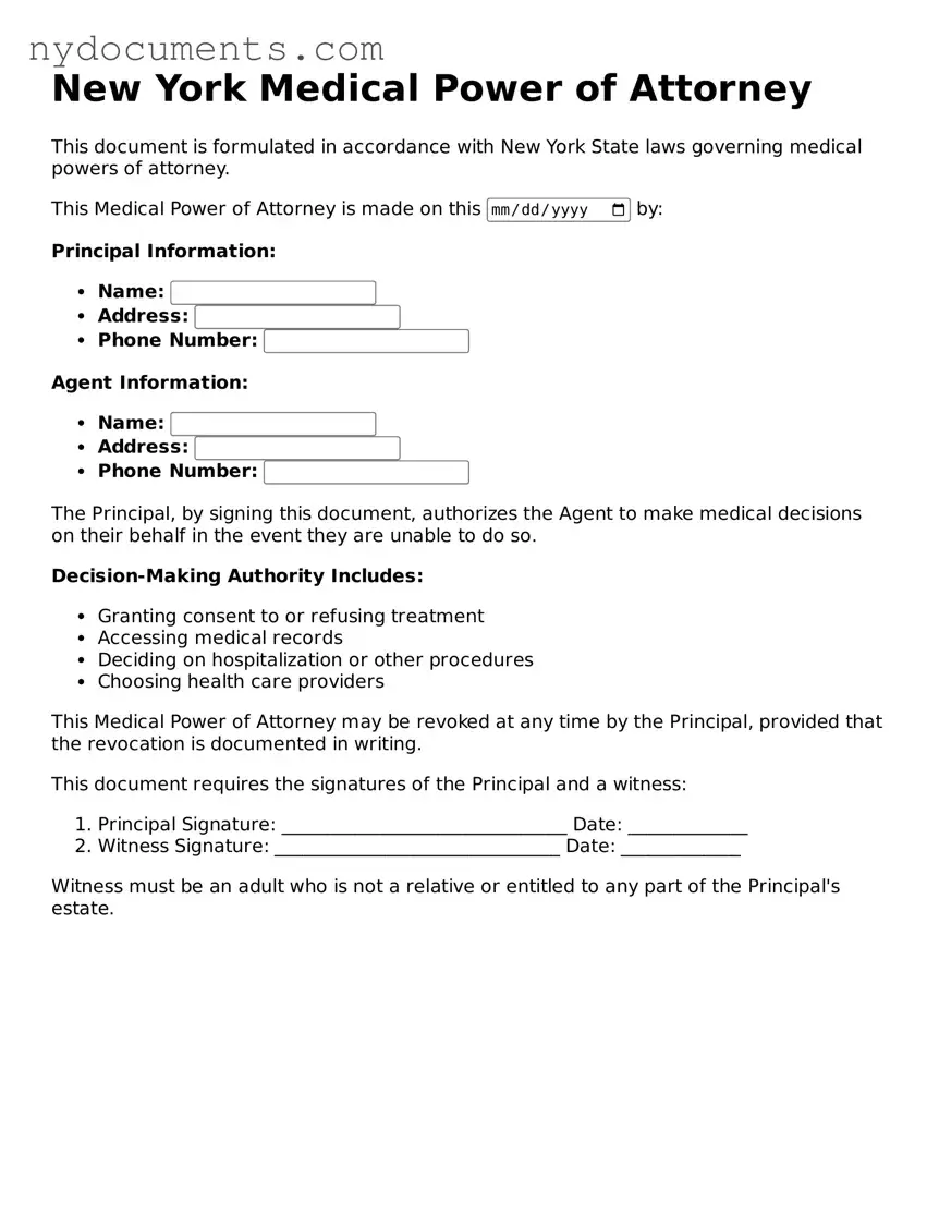 Valid  Medical Power of Attorney Template for New York