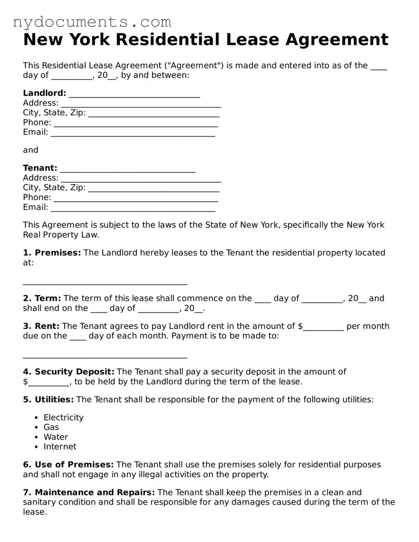 Valid  Residential Lease Agreement Template for New York