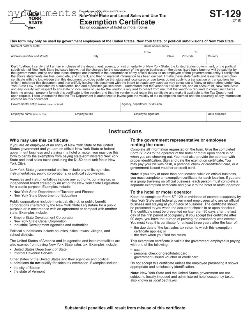New York Hotel Tax Exempt Template