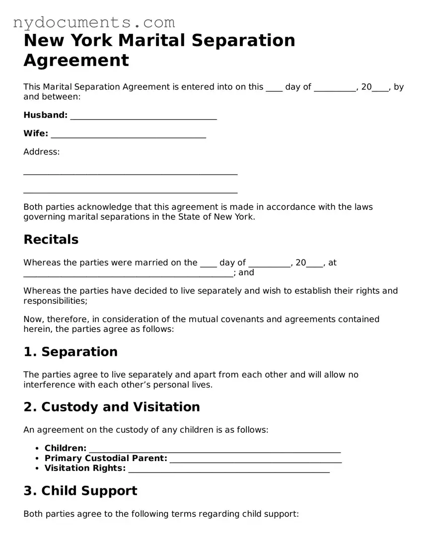 Valid  Marital Separation Agreement Template for New York