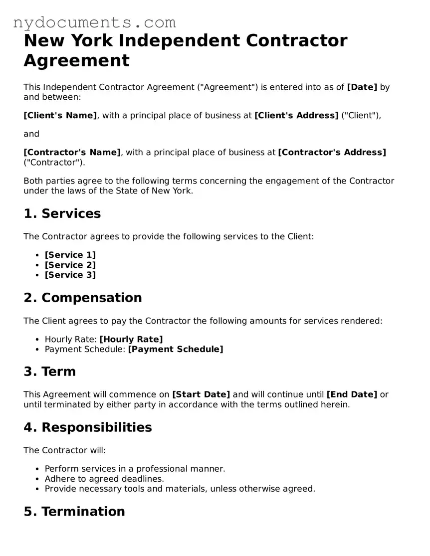 Valid  Independent Contractor Agreement Template for New York
