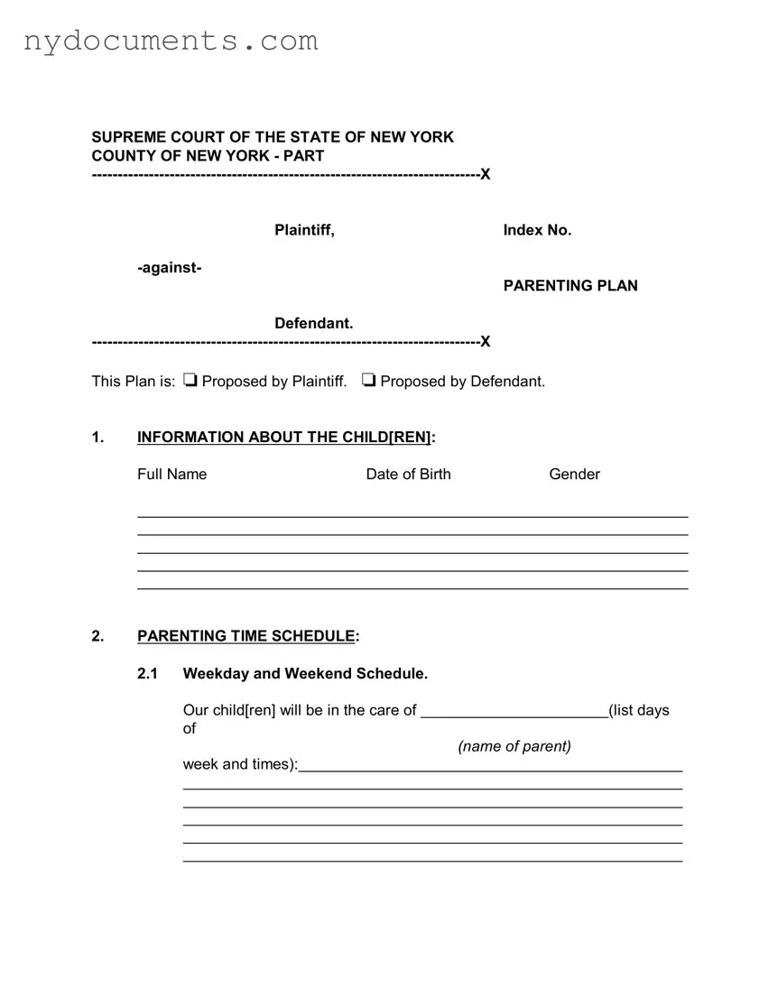 New York Parenting Plan Template