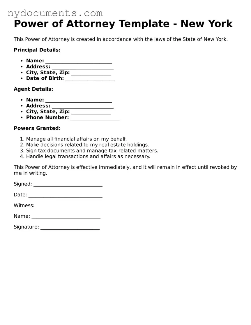 Valid  Power of Attorney Template for New York