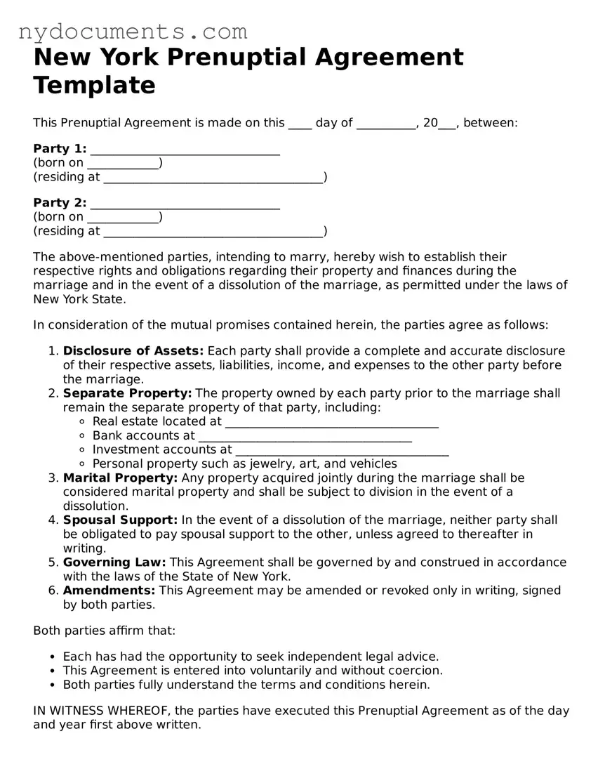 Valid  Prenuptial Agreement Template for New York
