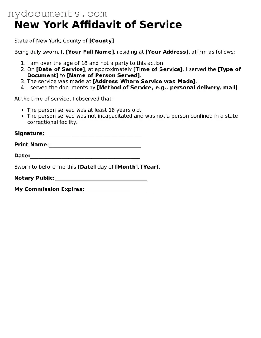 Valid  Affidavit of Service Template for New York