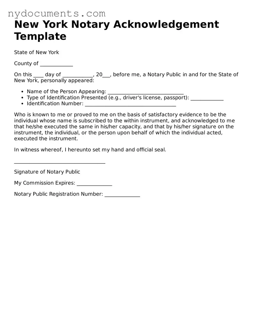 Valid  Notary Acknowledgement Template for New York