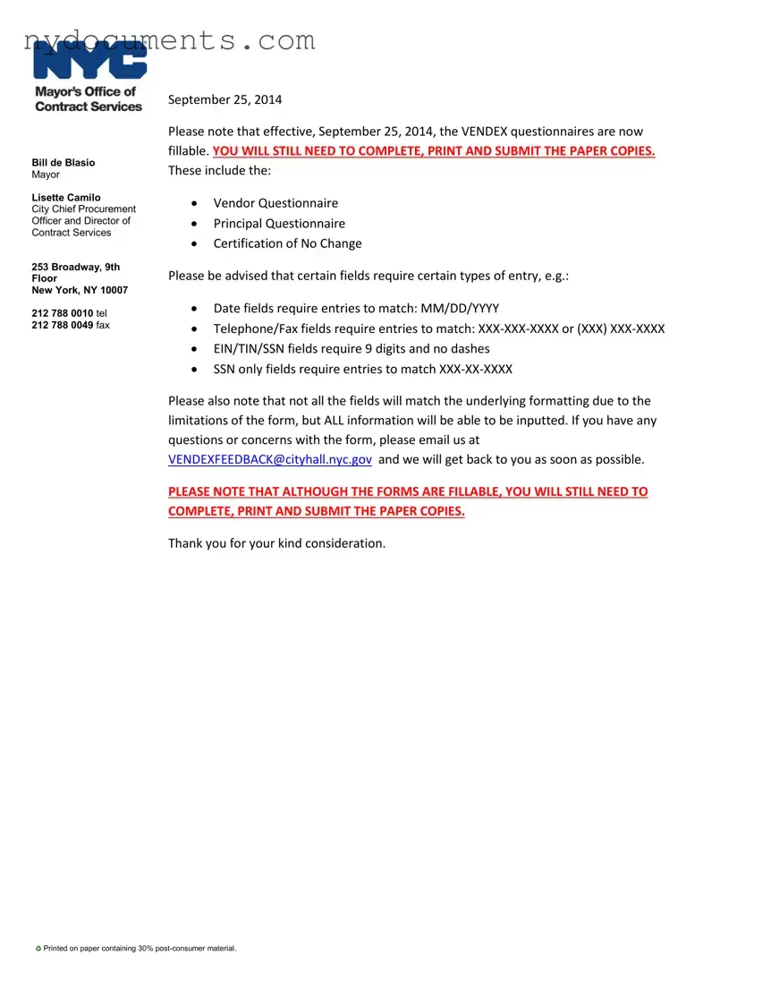 New York Questionnaire Template