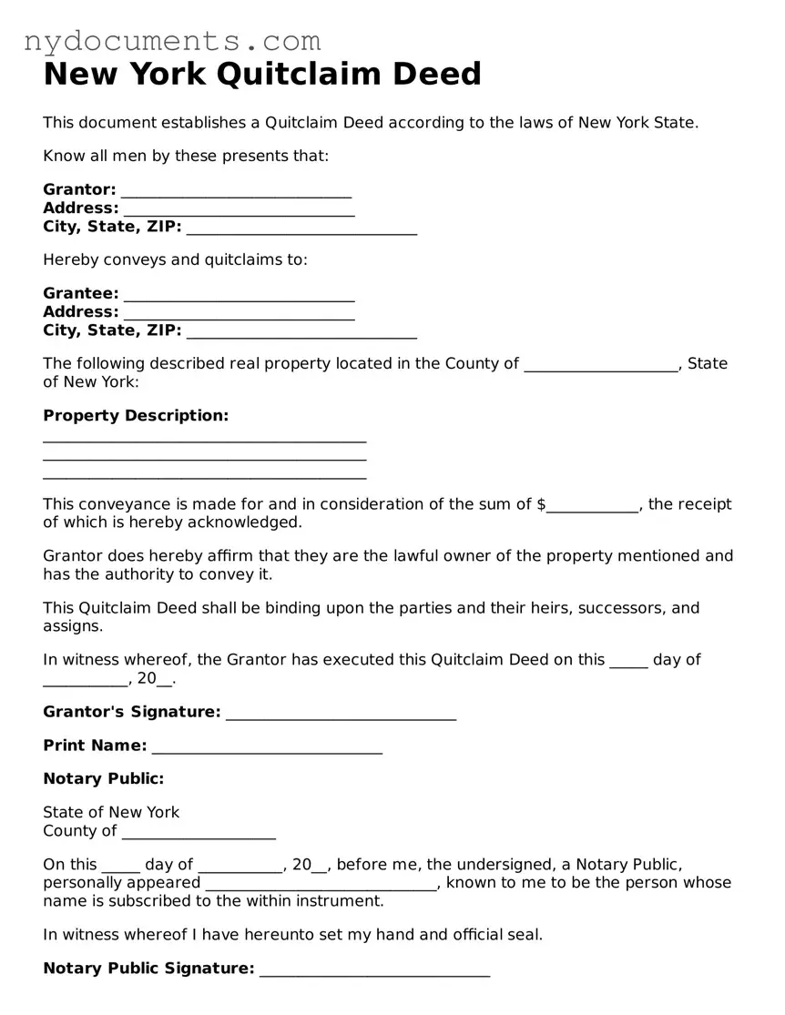 Valid  Quitclaim Deed Template for New York
