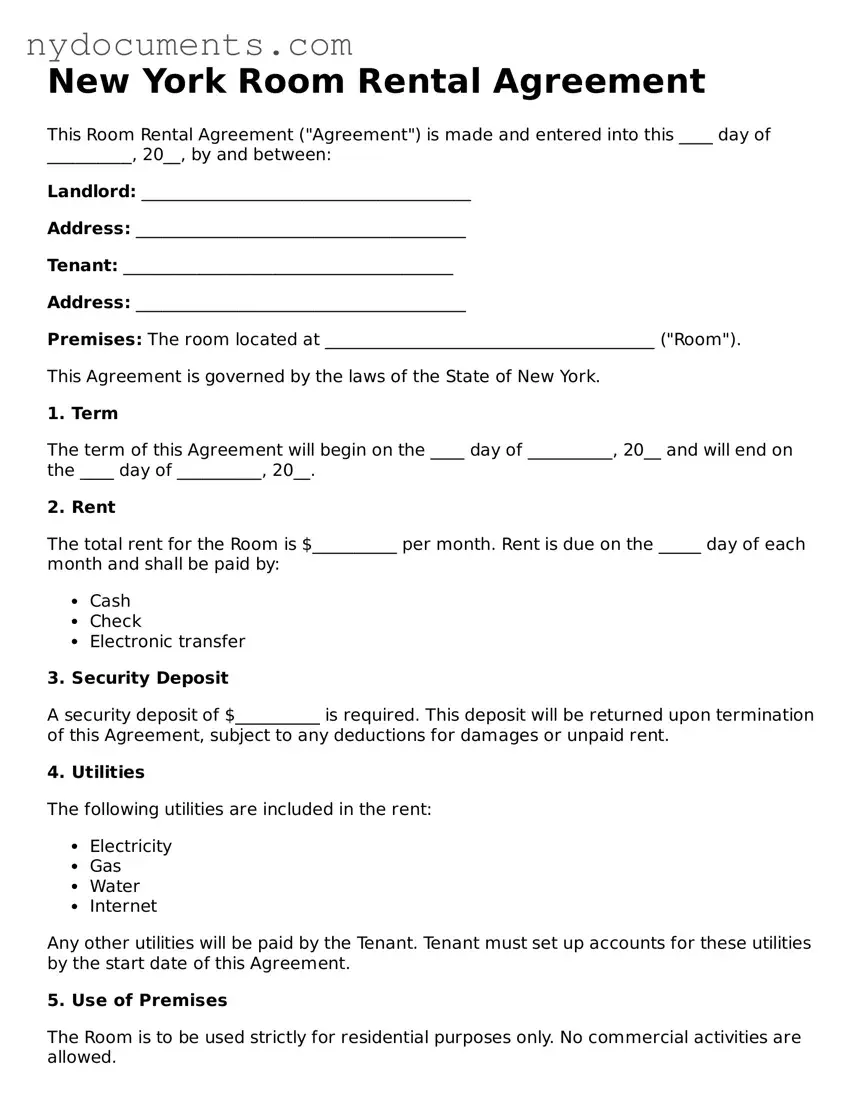 Valid  Room Rental Agreement Template for New York