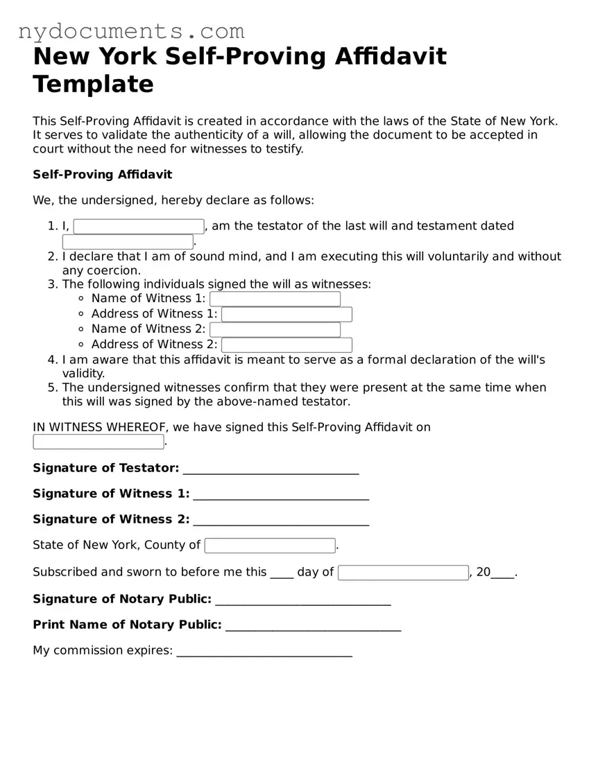 Valid  Self-Proving Affidavit Template for New York