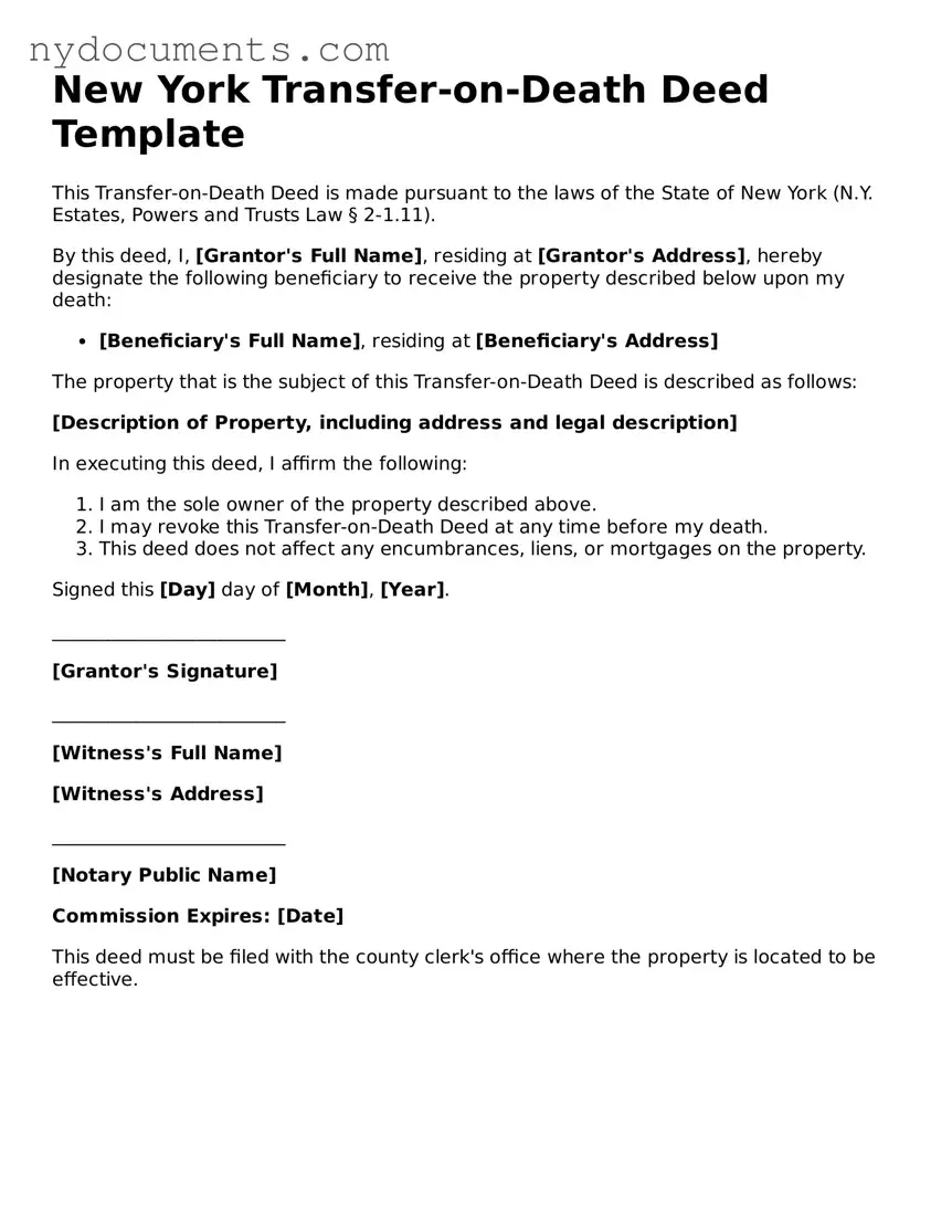 Valid  Transfer-on-Death Deed Template for New York