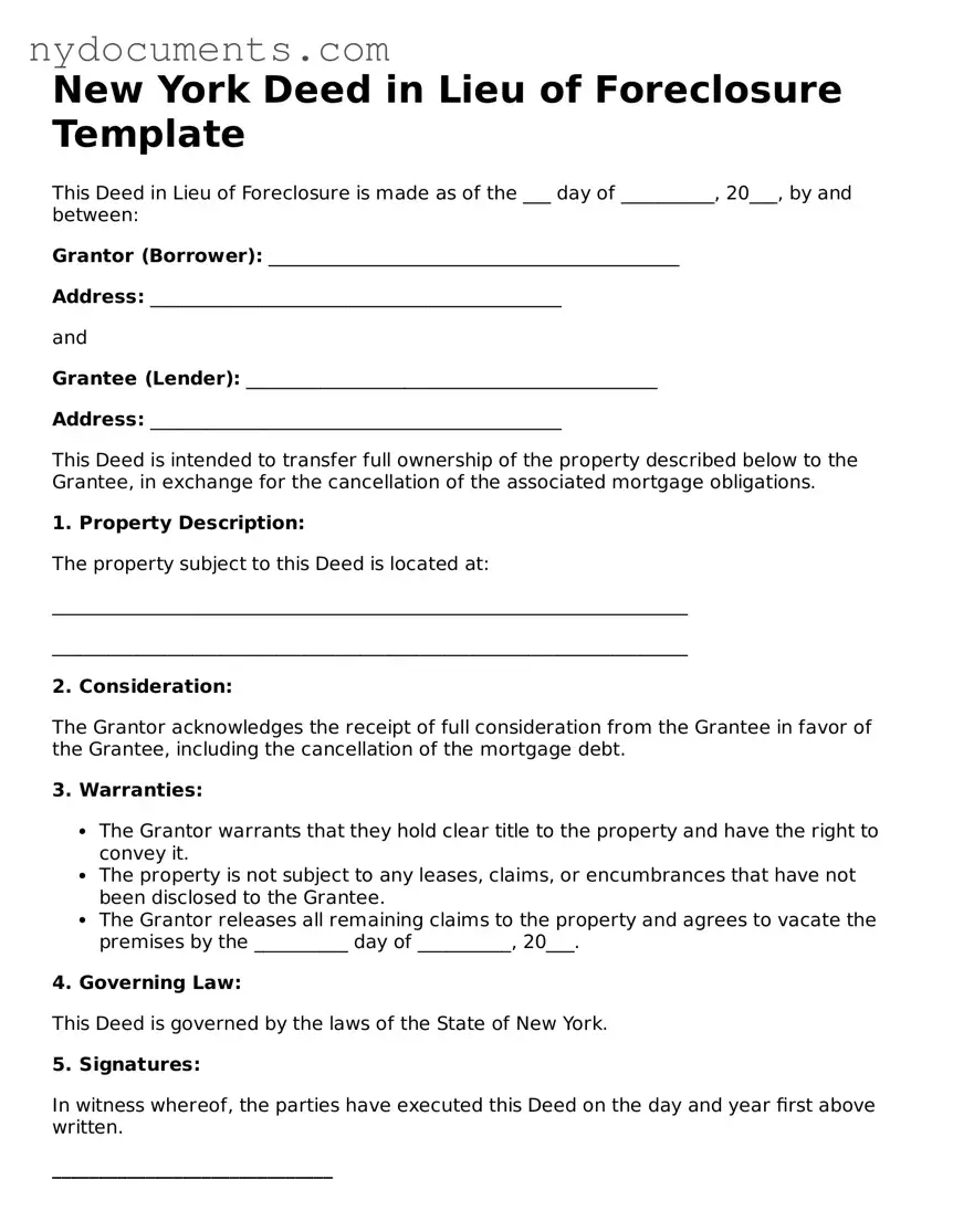 Valid  Deed in Lieu of Foreclosure Template for New York