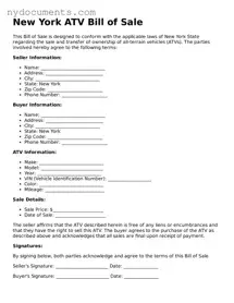 Valid  ATV Bill of Sale Template for New York