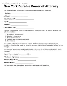 Valid  Durable Power of Attorney Template for New York