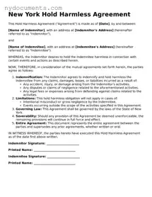 Valid  Hold Harmless Agreement Template for New York